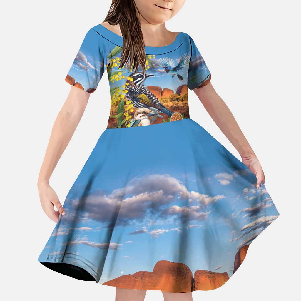 Australia Native Bird Uluru Ayers Rock Family Matching Long Sleeve Bodycon Dress and Hawaiian Shirt