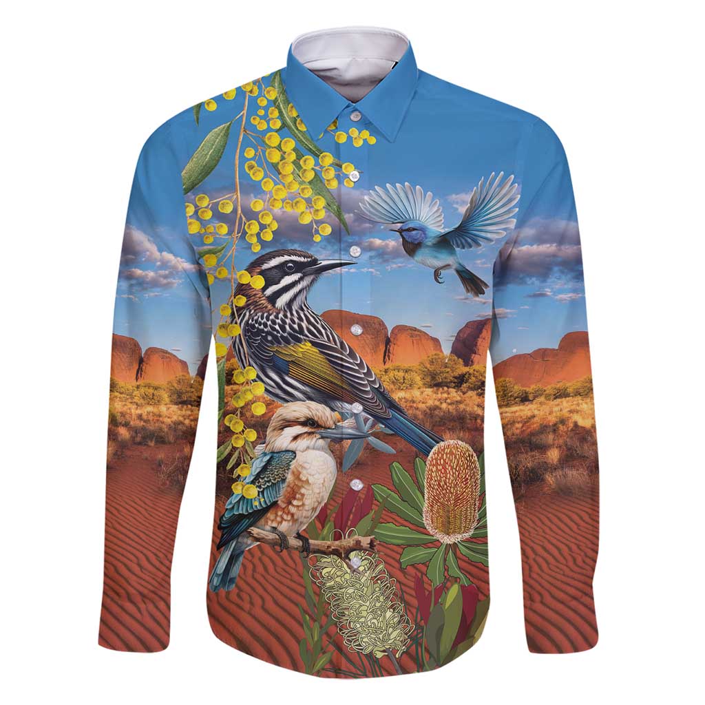 Australia Native Bird Uluru Ayers Rock Family Matching Long Sleeve Bodycon Dress and Hawaiian Shirt