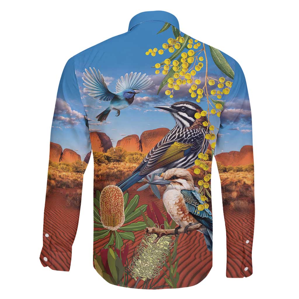 Australia Native Bird Uluru Ayers Rock Family Matching Long Sleeve Bodycon Dress and Hawaiian Shirt