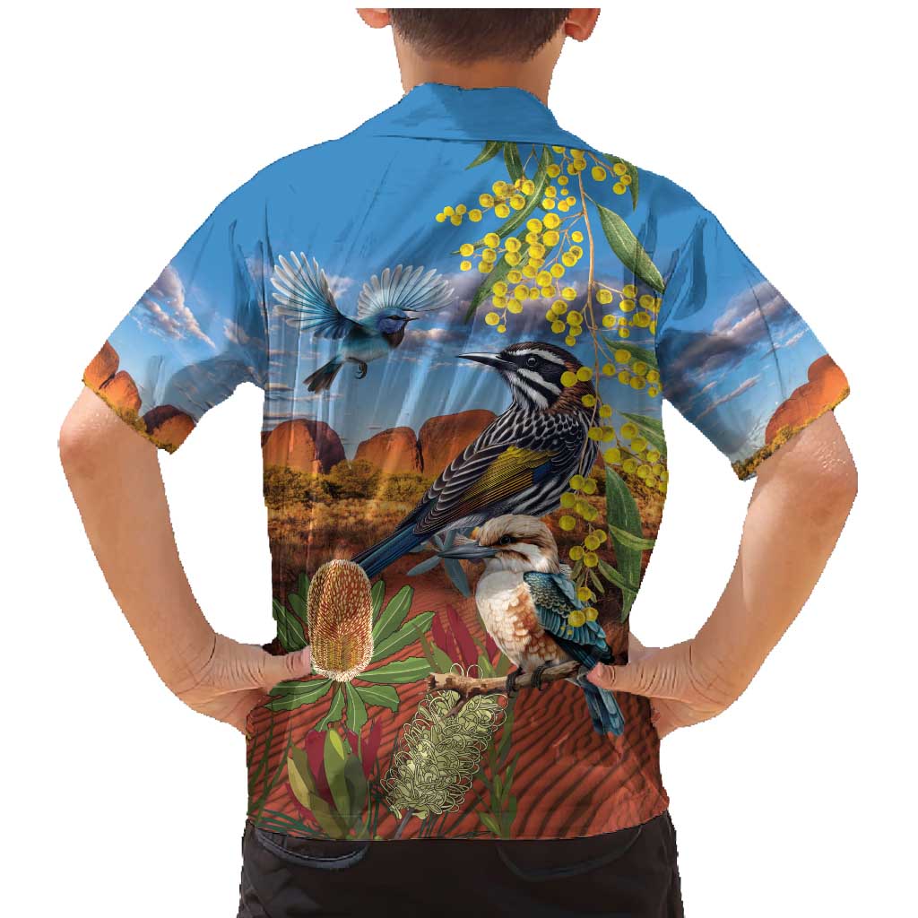 Australia Native Bird Uluru Ayers Rock Family Matching Mermaid Dress and Hawaiian Shirt