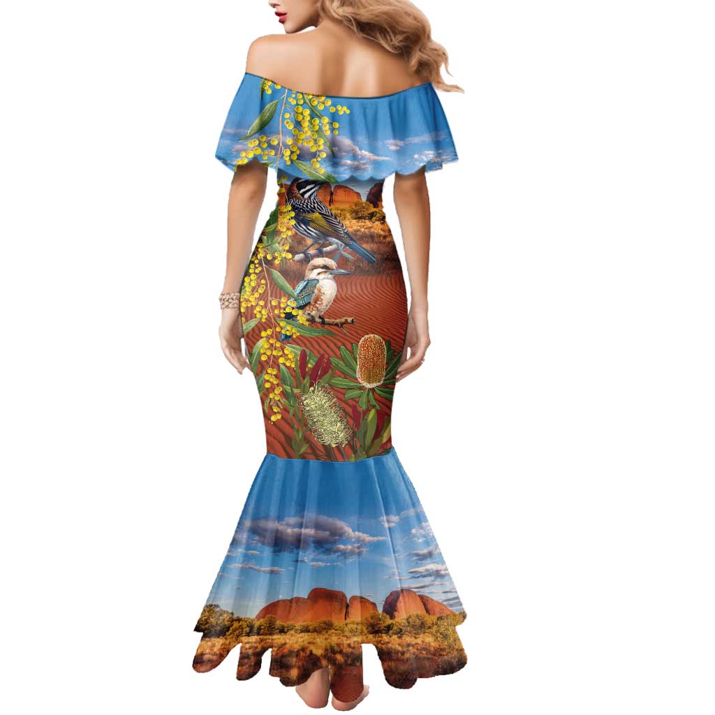 Australia Native Bird Uluru Ayers Rock Family Matching Mermaid Dress and Hawaiian Shirt