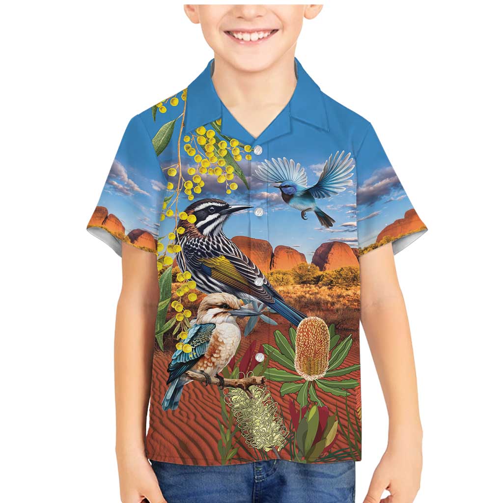 Australia Native Bird Uluru Ayers Rock Family Matching Mermaid Dress and Hawaiian Shirt