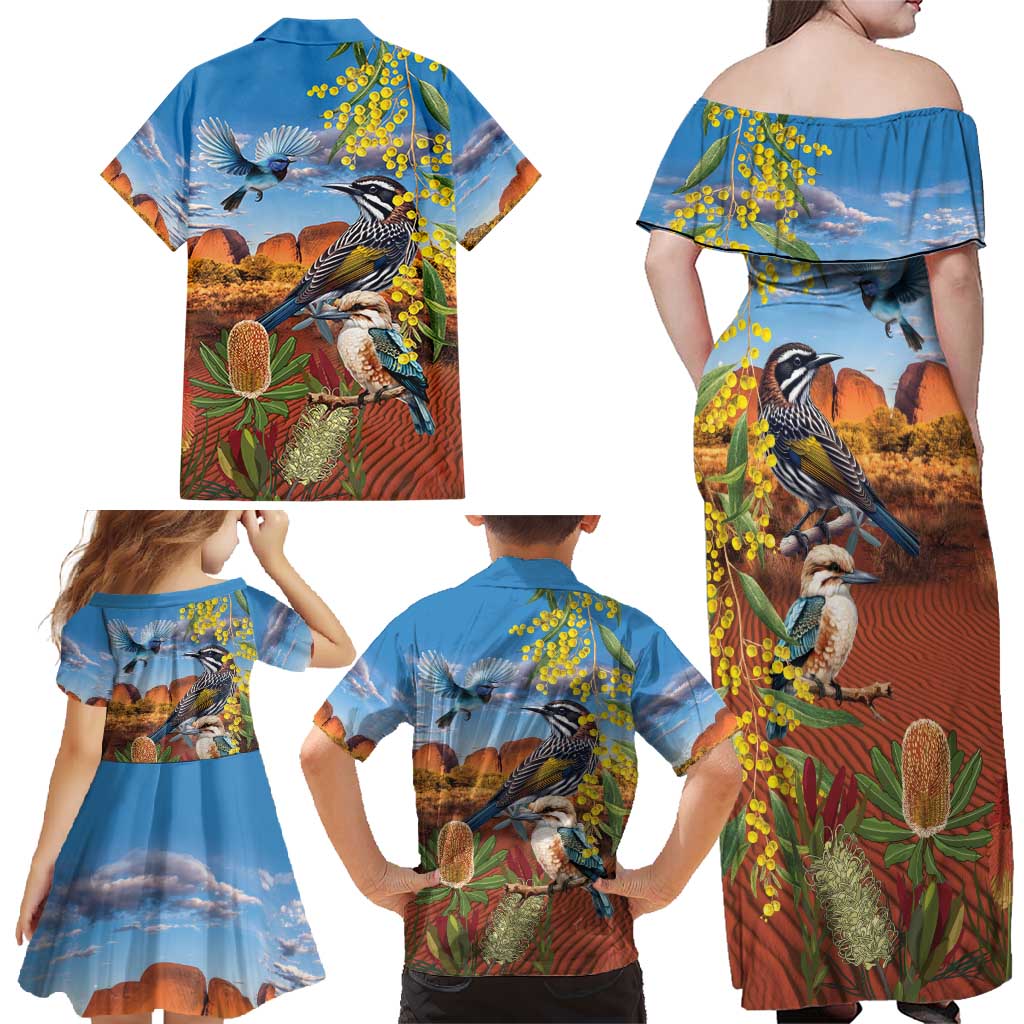 Australia Native Bird Uluru Ayers Rock Family Matching Off Shoulder Maxi Dress and Hawaiian Shirt