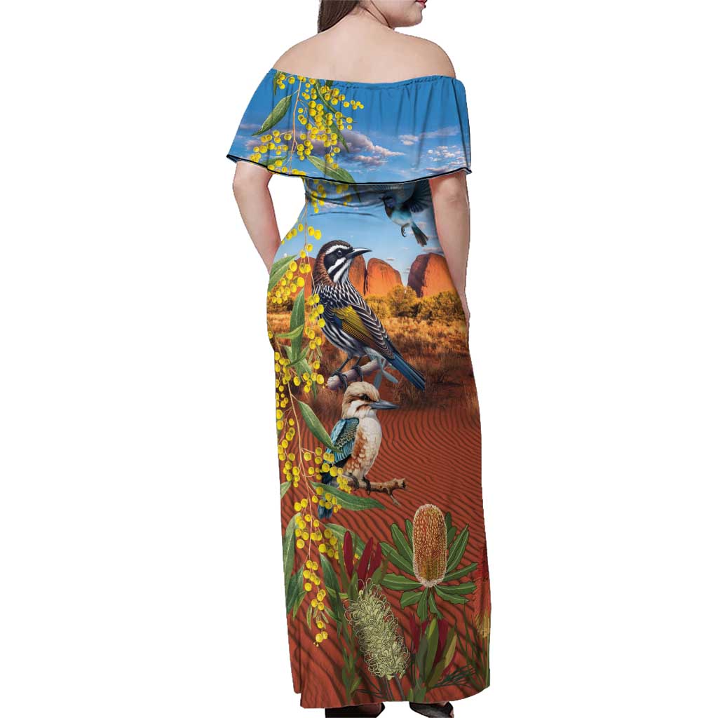 Australia Native Bird Uluru Ayers Rock Family Matching Off Shoulder Maxi Dress and Hawaiian Shirt