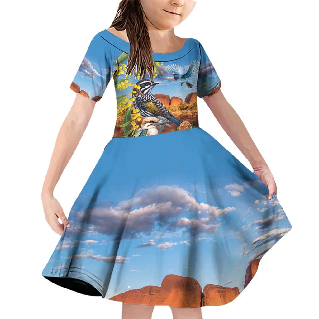 Australia Native Bird Uluru Ayers Rock Family Matching Off Shoulder Short Dress and Hawaiian Shirt