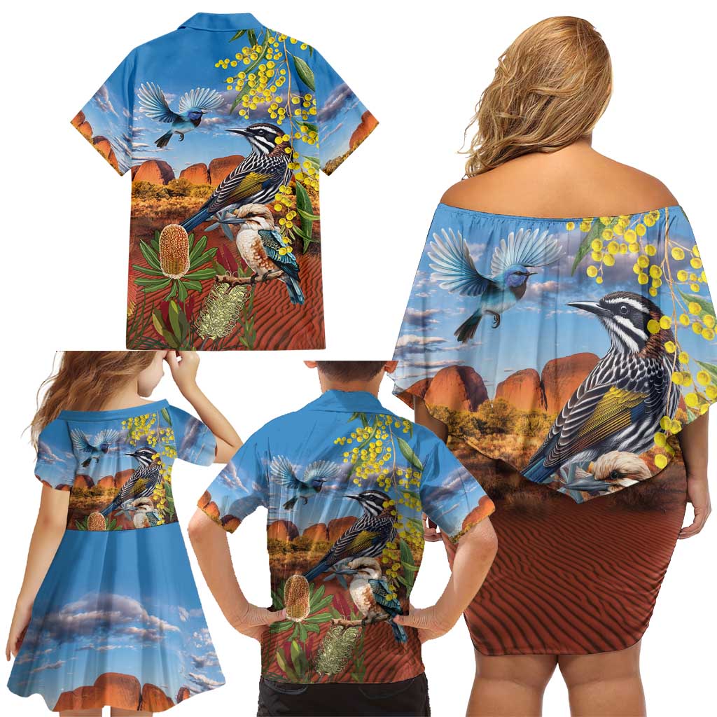 Australia Native Bird Uluru Ayers Rock Family Matching Off Shoulder Short Dress and Hawaiian Shirt