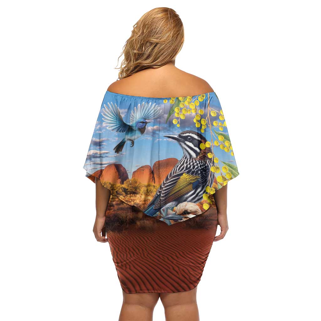 Australia Native Bird Uluru Ayers Rock Family Matching Off Shoulder Short Dress and Hawaiian Shirt