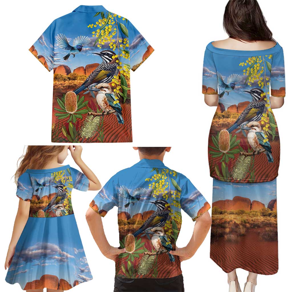 Australia Native Bird Uluru Ayers Rock Family Matching Puletasi and Hawaiian Shirt