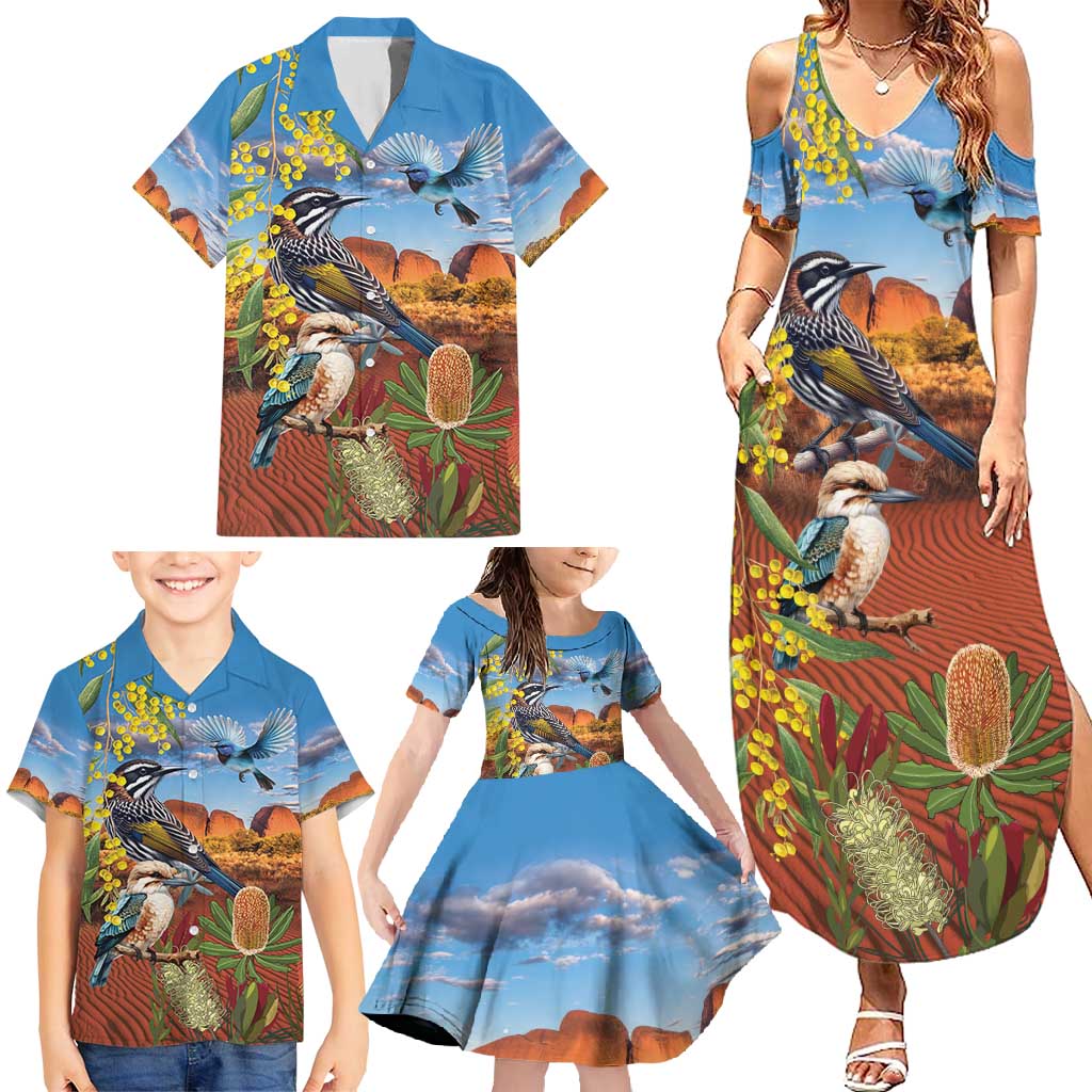 Australia Native Bird Uluru Ayers Rock Family Matching Summer Maxi Dress and Hawaiian Shirt