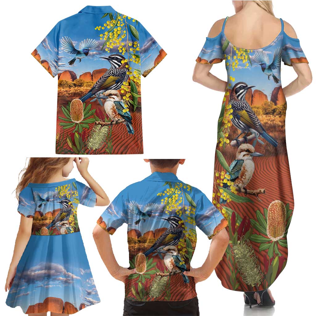 Australia Native Bird Uluru Ayers Rock Family Matching Summer Maxi Dress and Hawaiian Shirt