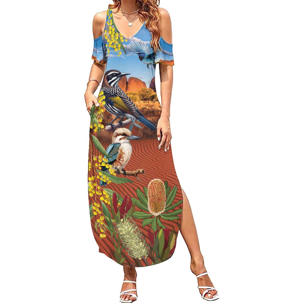 Australia Native Bird Uluru Ayers Rock Family Matching Summer Maxi Dress and Hawaiian Shirt