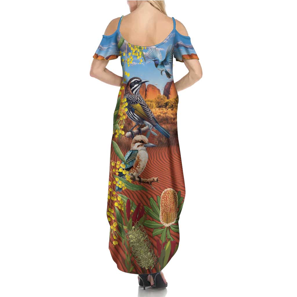 Australia Native Bird Uluru Ayers Rock Family Matching Summer Maxi Dress and Hawaiian Shirt