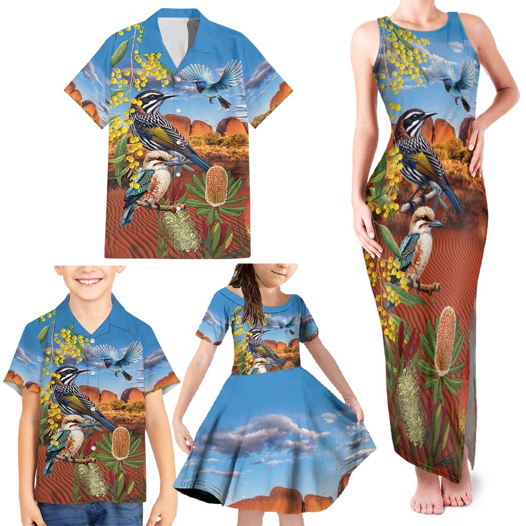 Australia Native Bird Uluru Ayers Rock Family Matching Tank Maxi Dress and Hawaiian Shirt