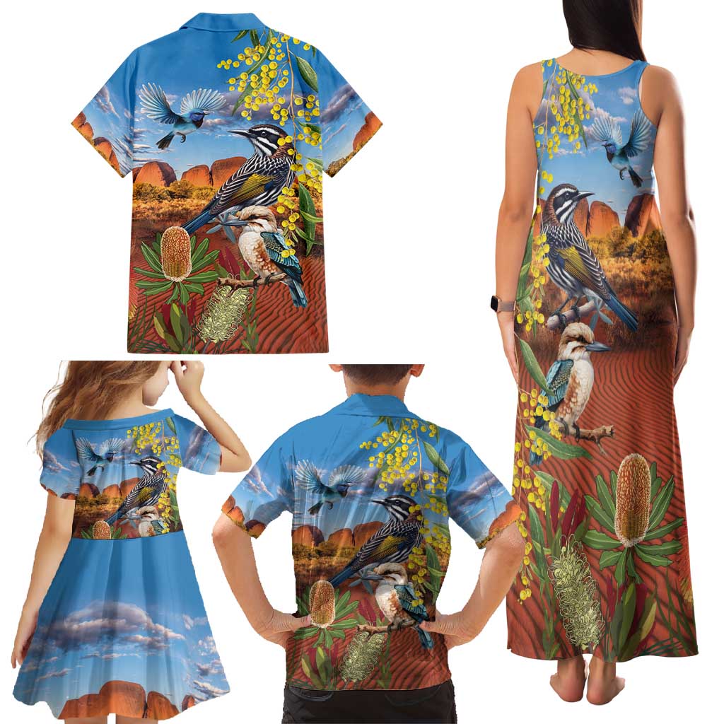 Australia Native Bird Uluru Ayers Rock Family Matching Tank Maxi Dress and Hawaiian Shirt