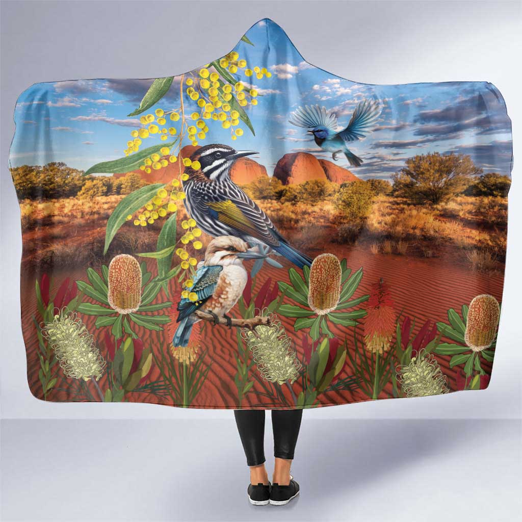 Australia Native Bird Uluru Ayers Rock Hooded Blanket