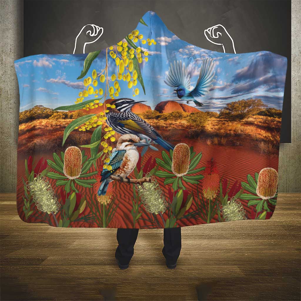 Australia Native Bird Uluru Ayers Rock Hooded Blanket