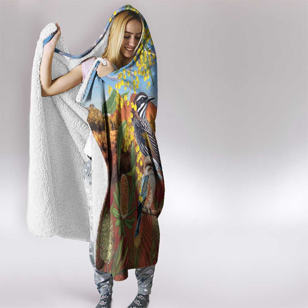 Australia Native Bird Uluru Ayers Rock Hooded Blanket