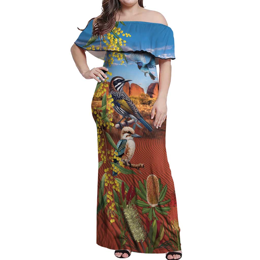 Australia Native Bird Uluru Ayers Rock Off Shoulder Maxi Dress