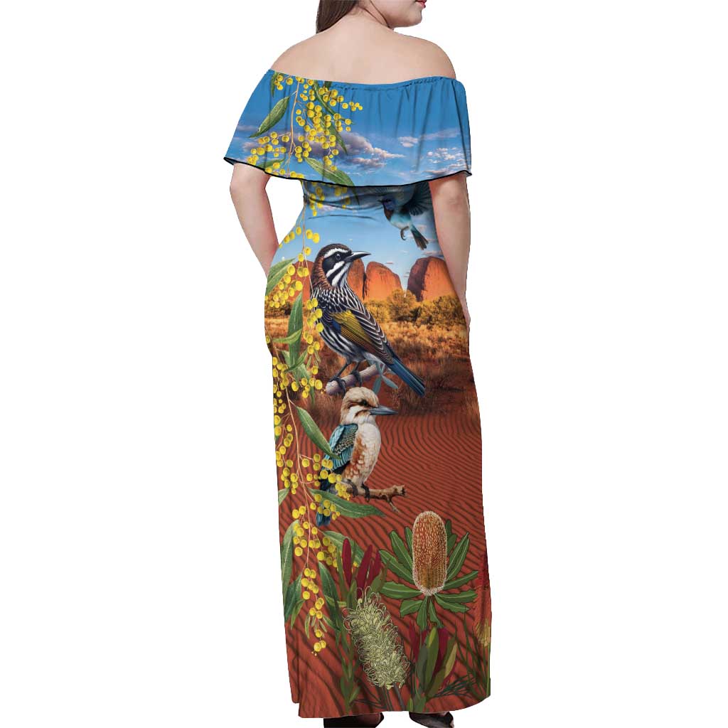 Australia Native Bird Uluru Ayers Rock Off Shoulder Maxi Dress