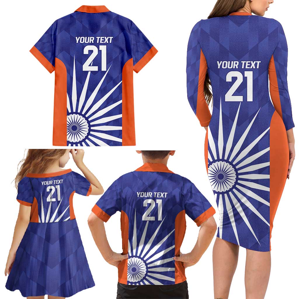 India Cricket Custom Family Matching Long Sleeve Bodycon Dress and Hawaiian Shirt Ashoka Chakra with Flag Style