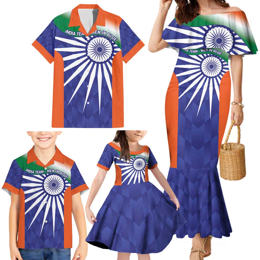 India Cricket Custom Family Matching Mermaid Dress and Hawaiian Shirt Ashoka Chakra with Flag Style