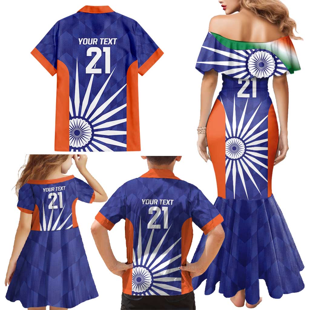 India Cricket Custom Family Matching Mermaid Dress and Hawaiian Shirt Ashoka Chakra with Flag Style