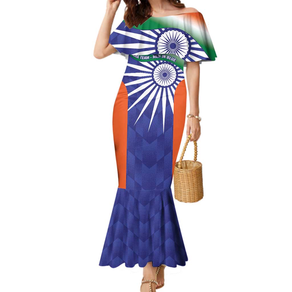 India Cricket Custom Family Matching Mermaid Dress and Hawaiian Shirt Ashoka Chakra with Flag Style