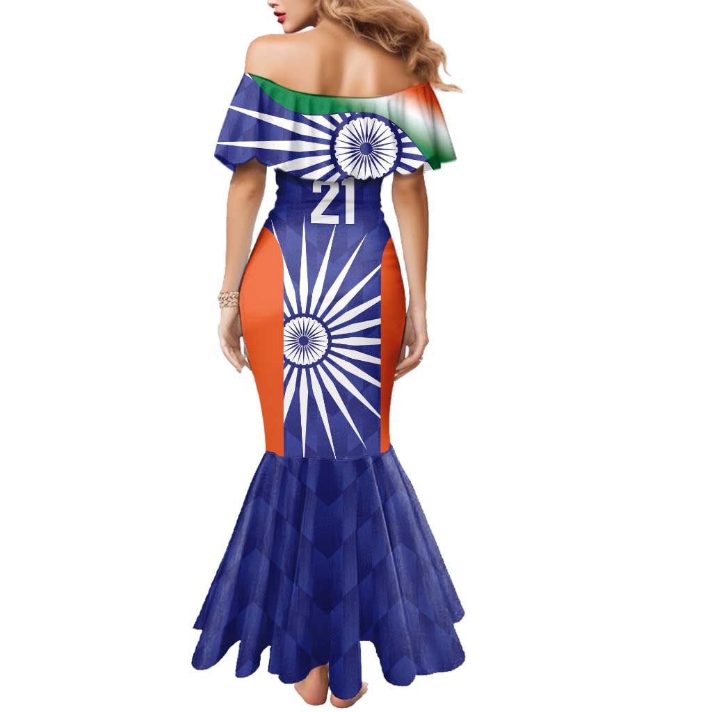 India Cricket Custom Family Matching Mermaid Dress and Hawaiian Shirt Ashoka Chakra with Flag Style