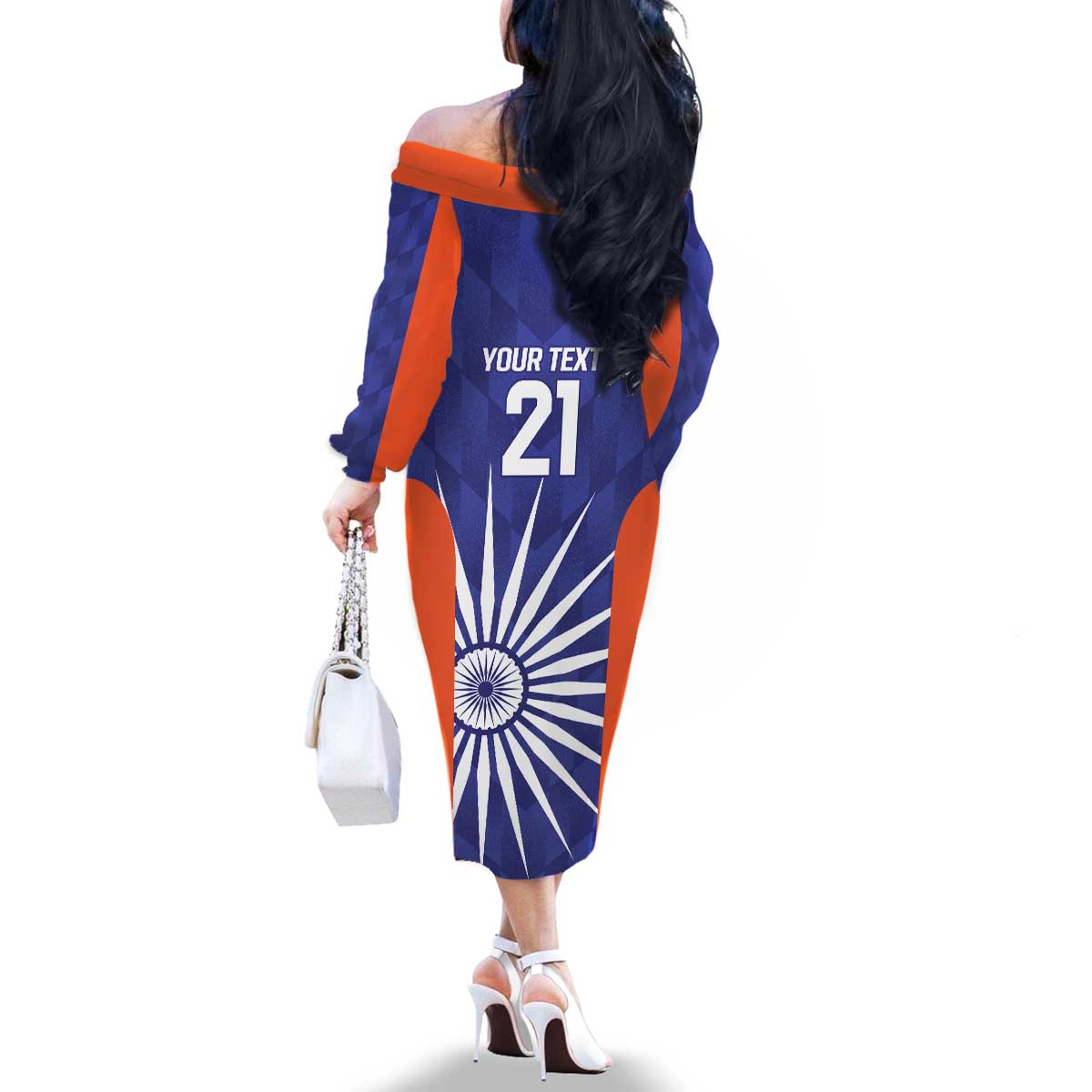 India Cricket Custom Family Matching Off The Shoulder Long Sleeve Dress and Hawaiian Shirt Ashoka Chakra with Flag Style