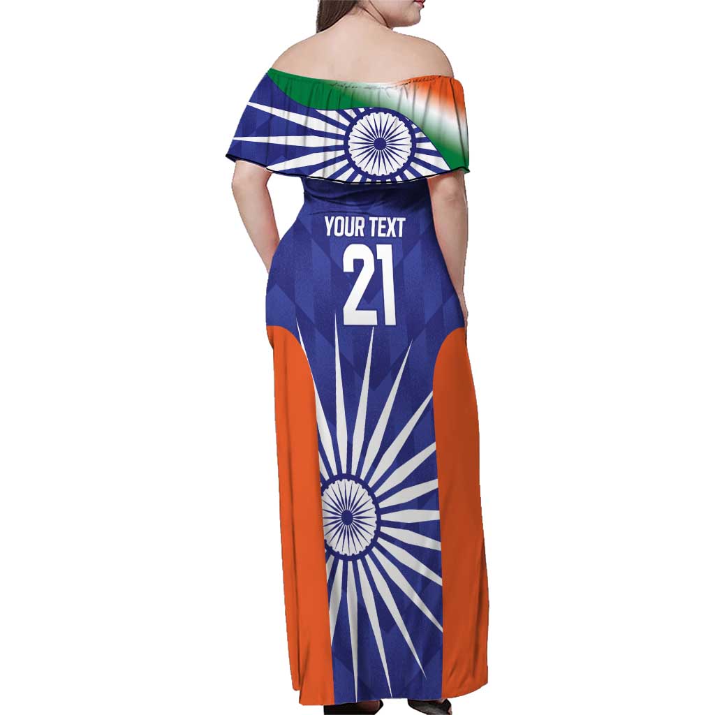 India Cricket Custom Family Matching Off Shoulder Maxi Dress and Hawaiian Shirt Ashoka Chakra with Flag Style