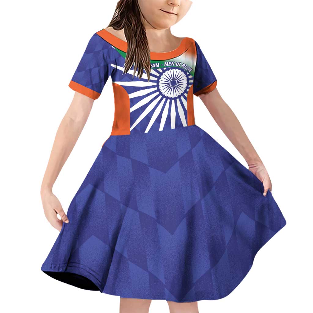 India Cricket Custom Family Matching Off Shoulder Short Dress and Hawaiian Shirt Ashoka Chakra with Flag Style