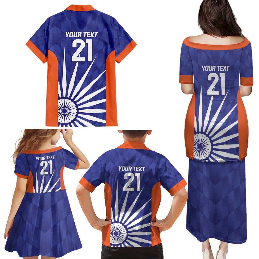 India Cricket Custom Family Matching Puletasi and Hawaiian Shirt Ashoka Chakra with Flag Style