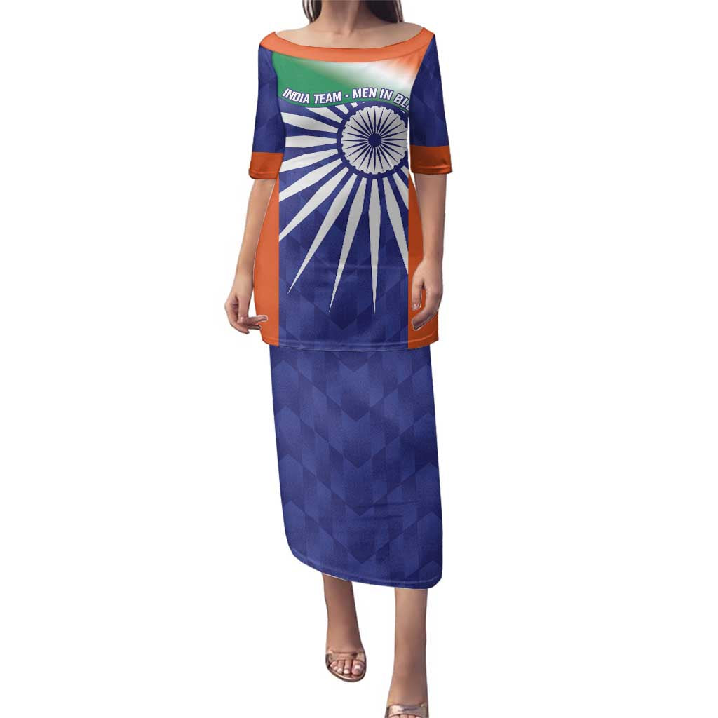 India Cricket Custom Family Matching Puletasi and Hawaiian Shirt Ashoka Chakra with Flag Style