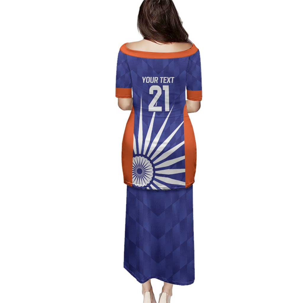 India Cricket Custom Family Matching Puletasi and Hawaiian Shirt Ashoka Chakra with Flag Style