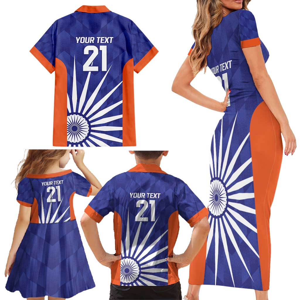 India Cricket Custom Family Matching Short Sleeve Bodycon Dress and Hawaiian Shirt Ashoka Chakra with Flag Style