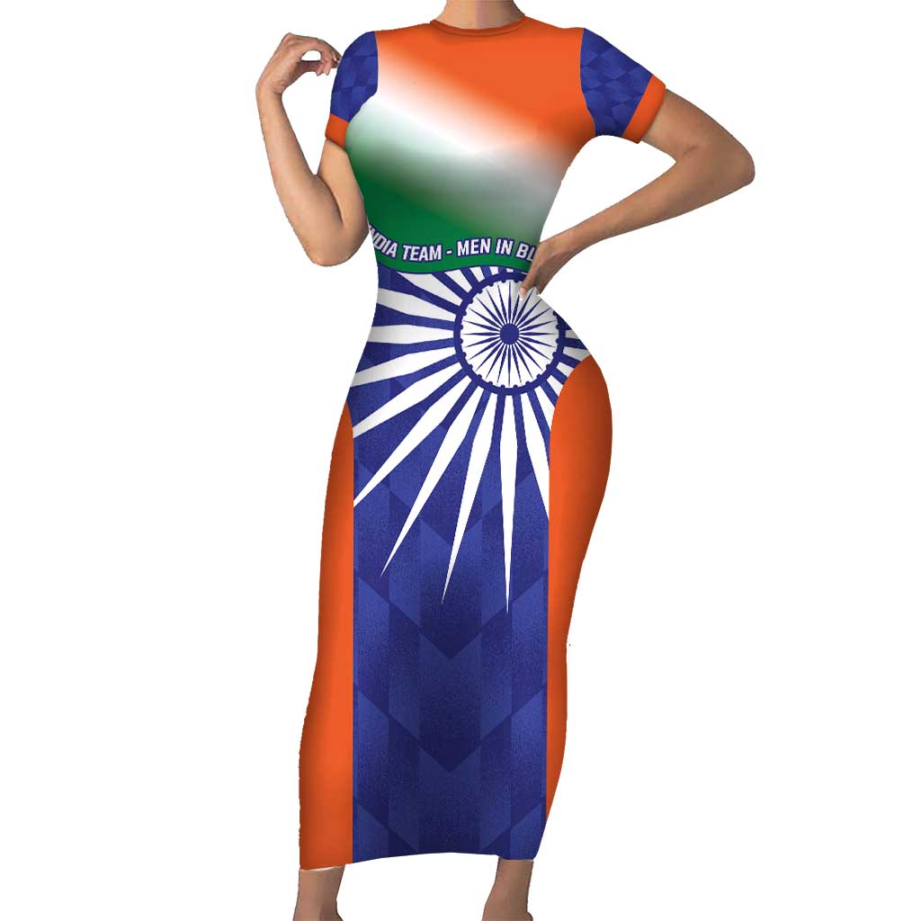 India Cricket Custom Family Matching Short Sleeve Bodycon Dress and Hawaiian Shirt Ashoka Chakra with Flag Style