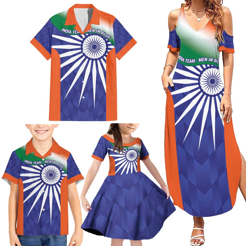 India Cricket Custom Family Matching Summer Maxi Dress and Hawaiian Shirt Ashoka Chakra with Flag Style