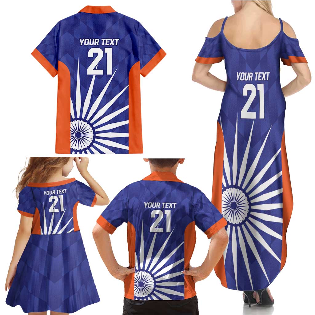 India Cricket Custom Family Matching Summer Maxi Dress and Hawaiian Shirt Ashoka Chakra with Flag Style