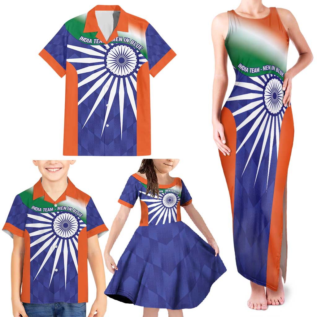 India Cricket Custom Family Matching Tank Maxi Dress and Hawaiian Shirt Ashoka Chakra with Flag Style