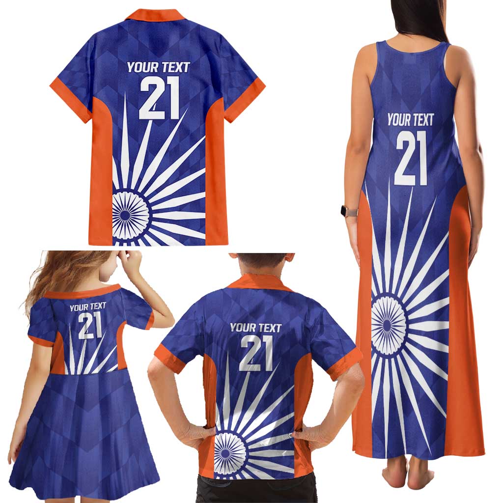 India Cricket Custom Family Matching Tank Maxi Dress and Hawaiian Shirt Ashoka Chakra with Flag Style