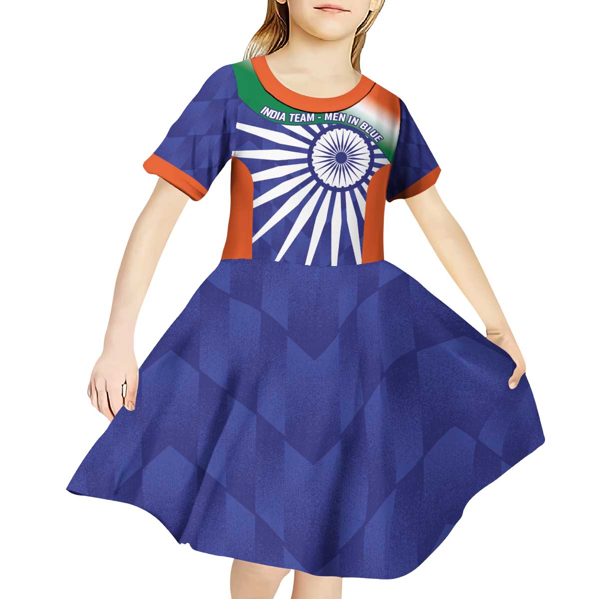 India Cricket Custom Kid Short Sleeve Dress Ashoka Chakra with Flag Style - Vibe Hoodie Shop