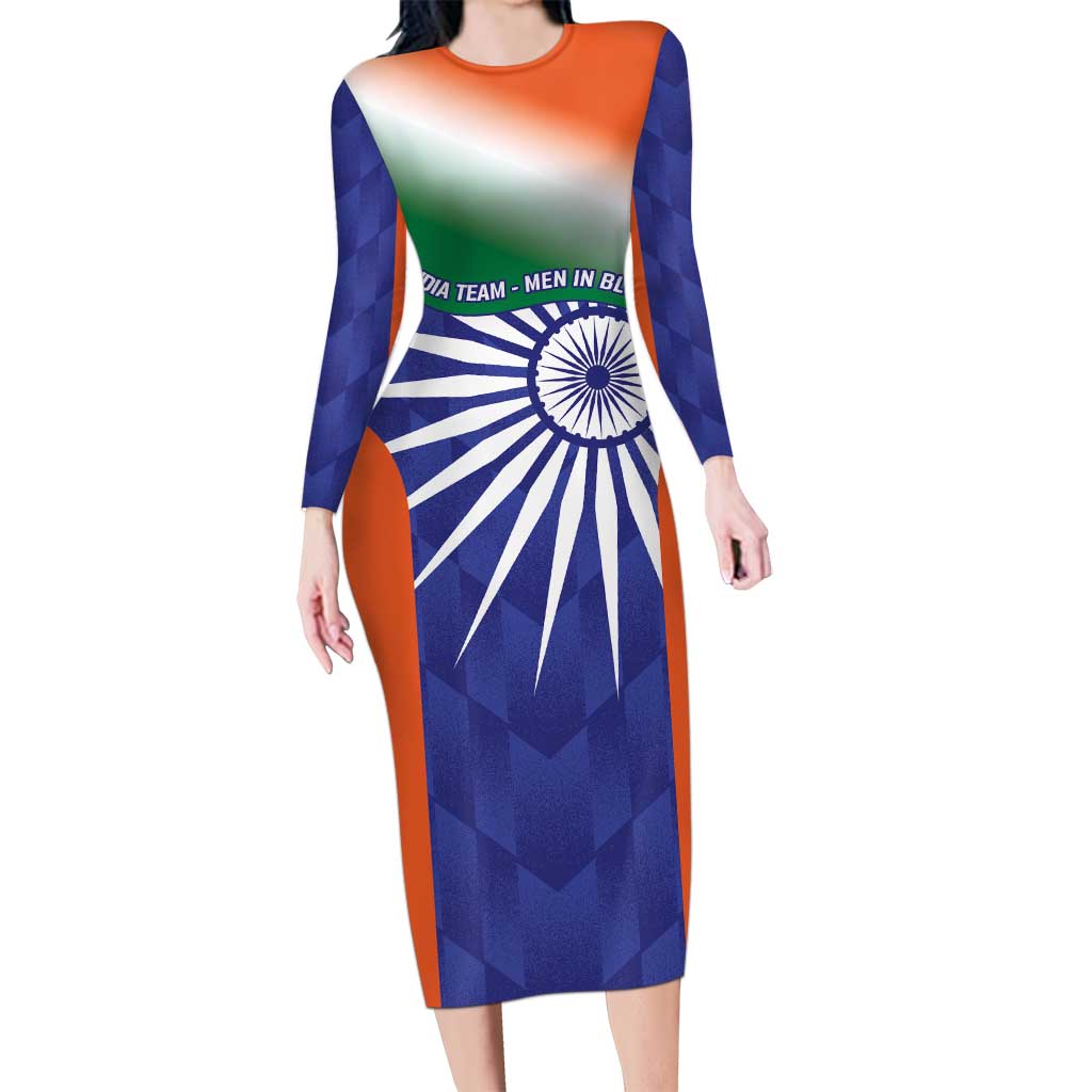 India Cricket Custom Long Sleeve Bodycon Dress Ashoka Chakra with Flag Style