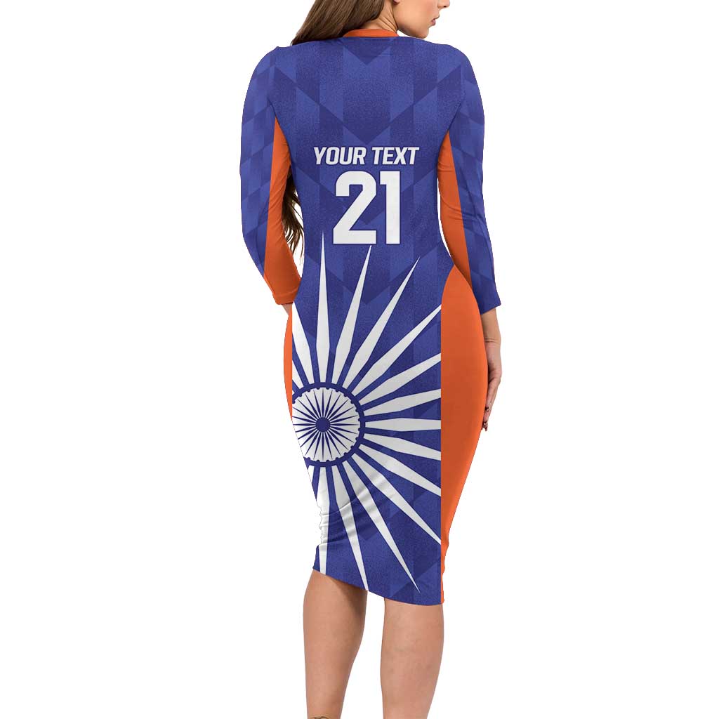 India Cricket Custom Long Sleeve Bodycon Dress Ashoka Chakra with Flag Style