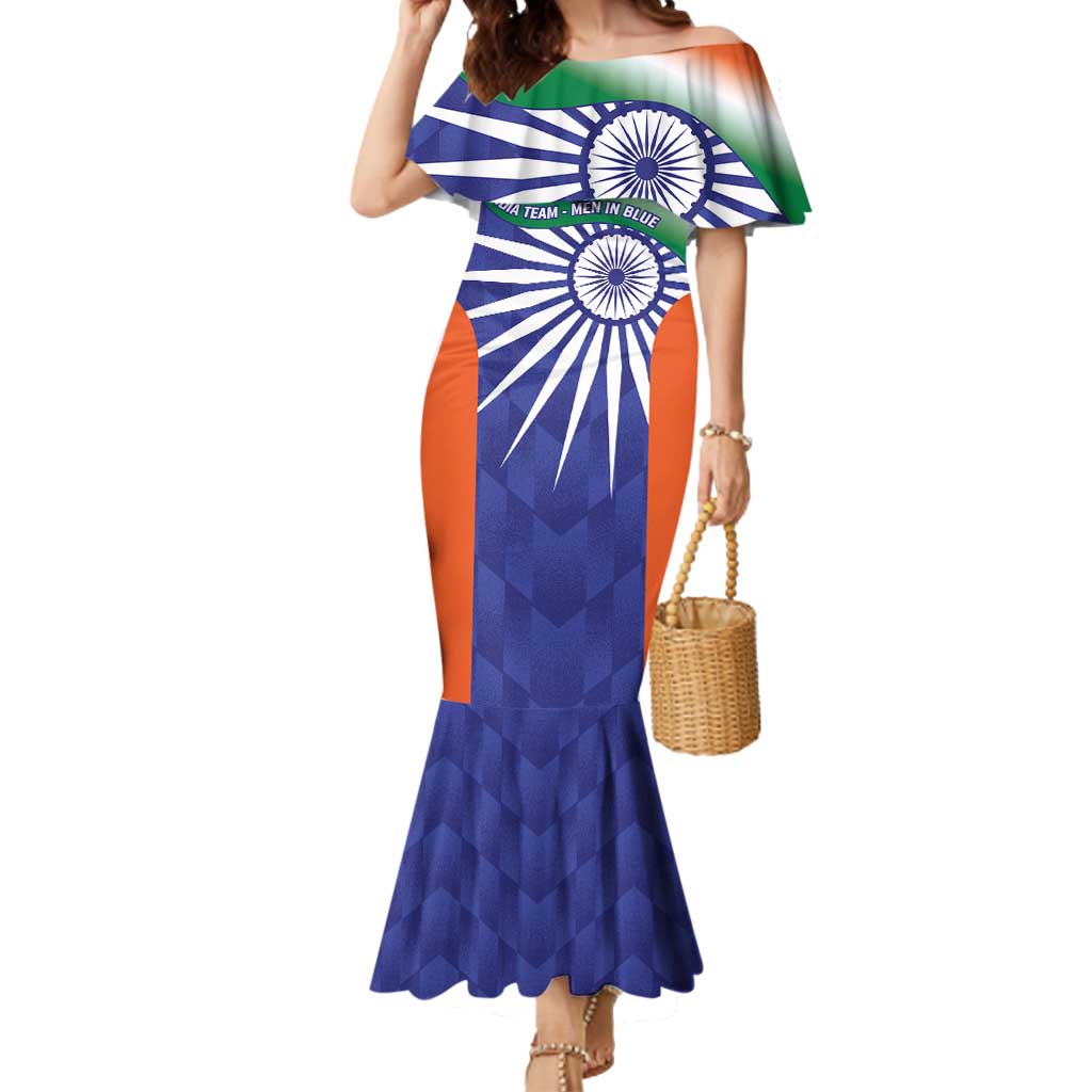 India Cricket Custom Mermaid Dress Ashoka Chakra with Flag Style