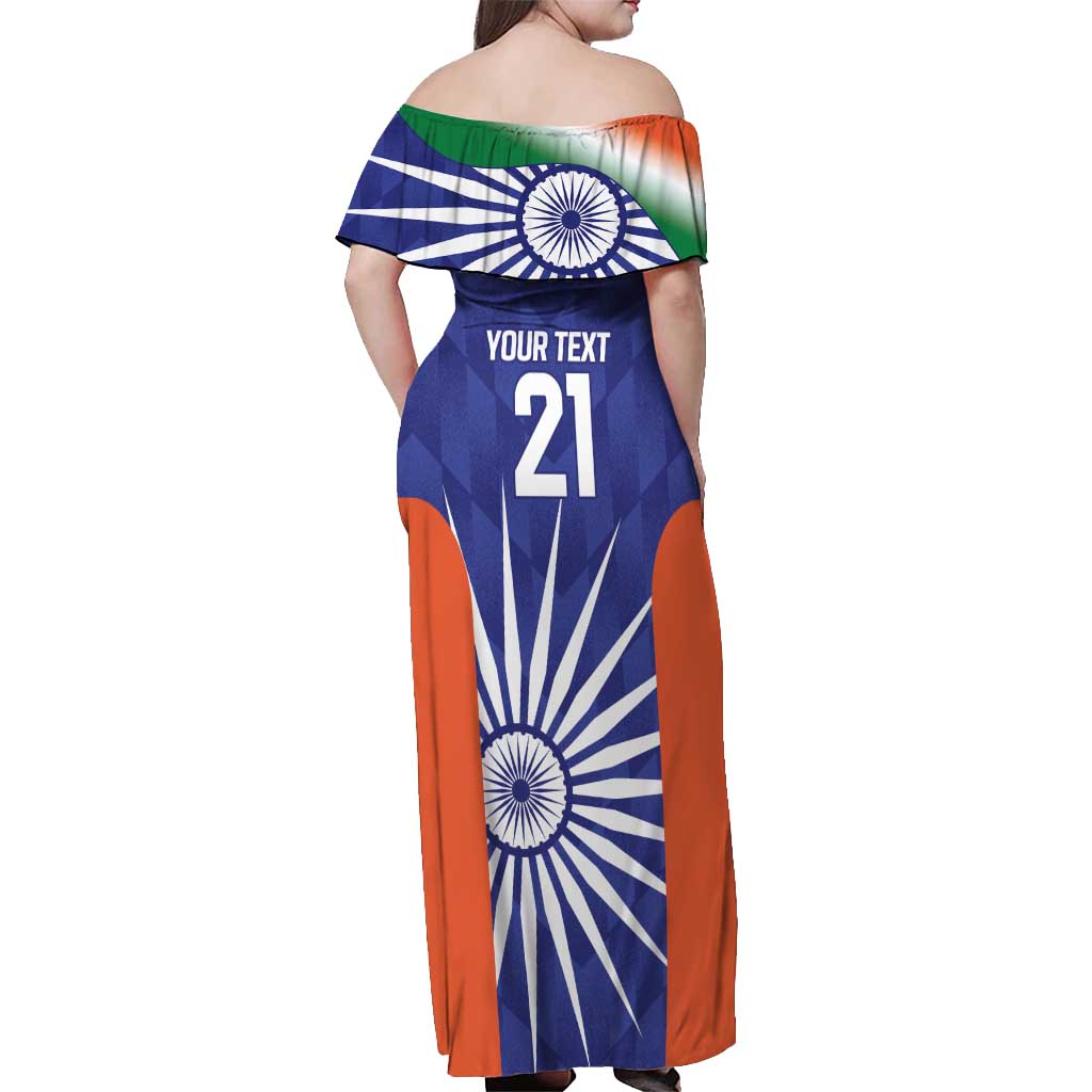 India Cricket Custom Off Shoulder Maxi Dress Ashoka Chakra with Flag Style