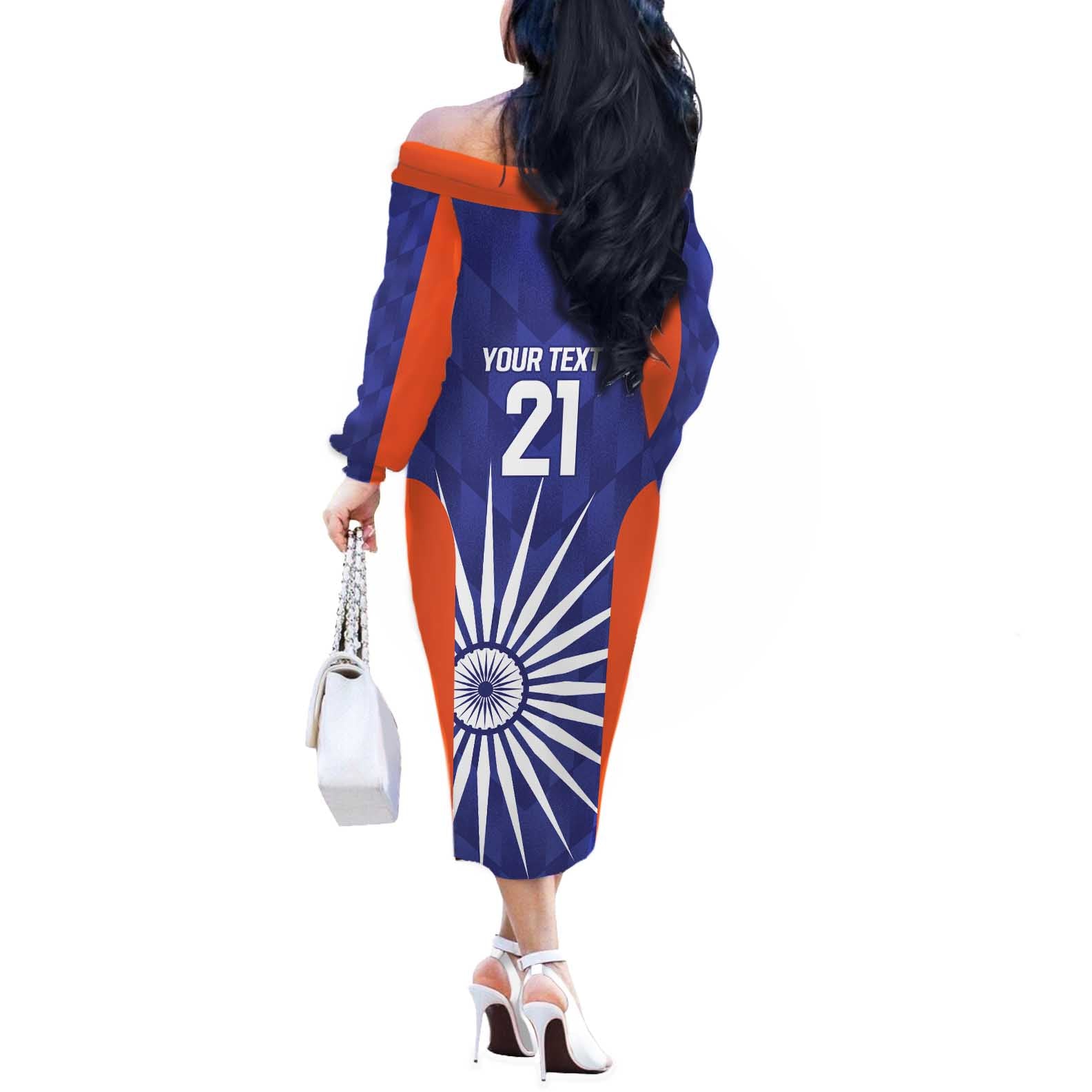 India Cricket Custom Off The Shoulder Long Sleeve Dress Ashoka Chakra with Flag Style