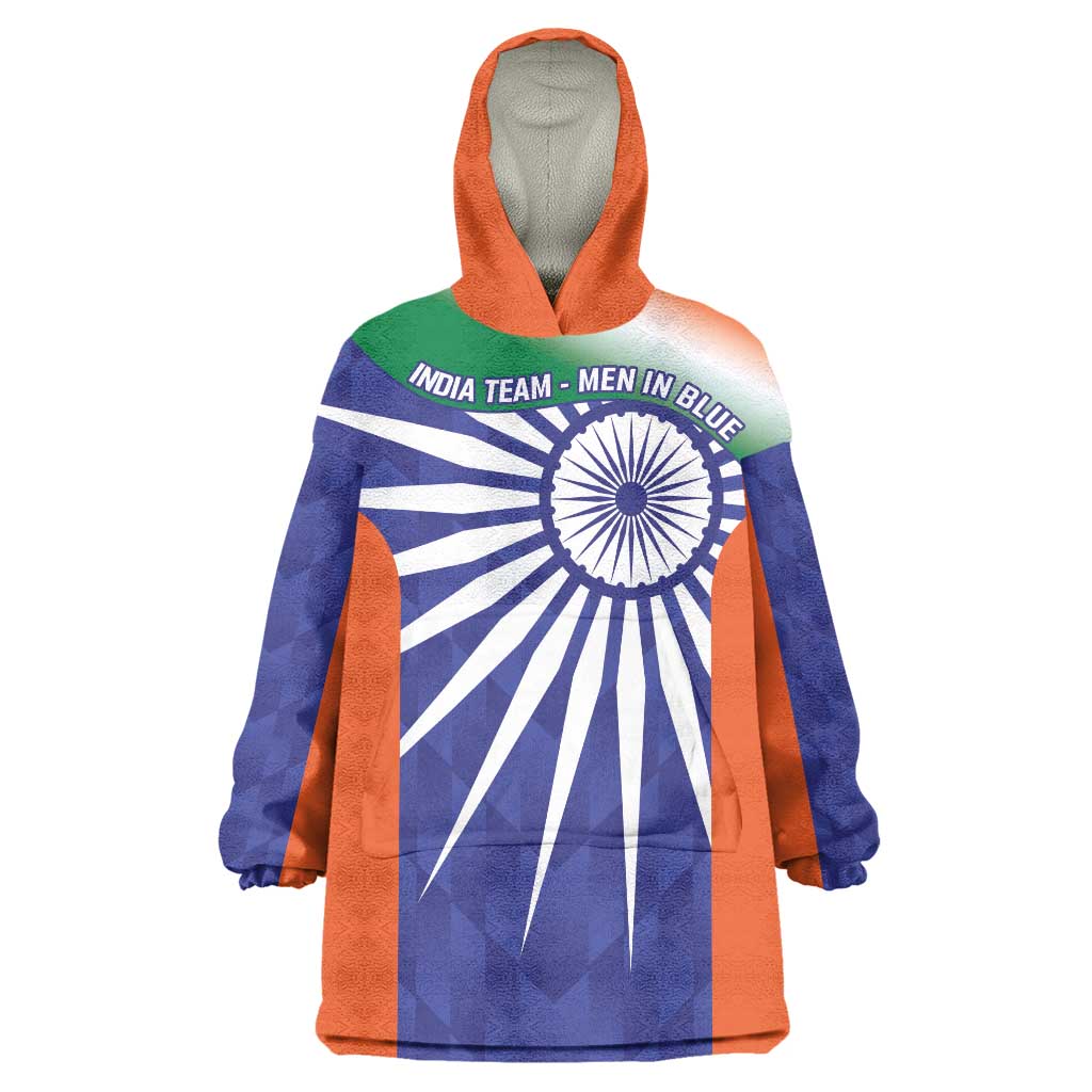 India Cricket Custom Wearable Blanket Hoodie Ashoka Chakra with Flag Style - Vibe Hoodie Shop