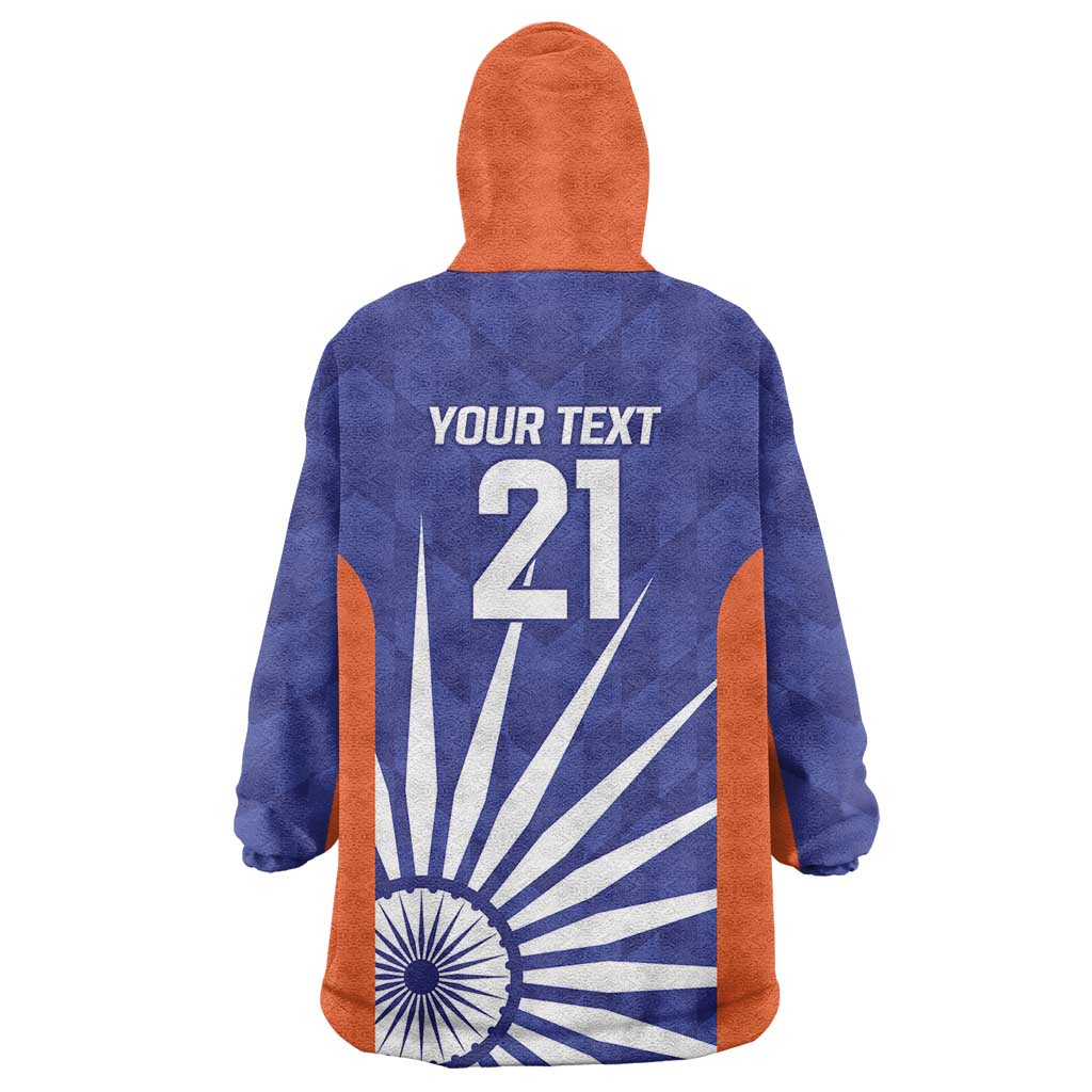 India Cricket Custom Wearable Blanket Hoodie Ashoka Chakra with Flag Style - Vibe Hoodie Shop