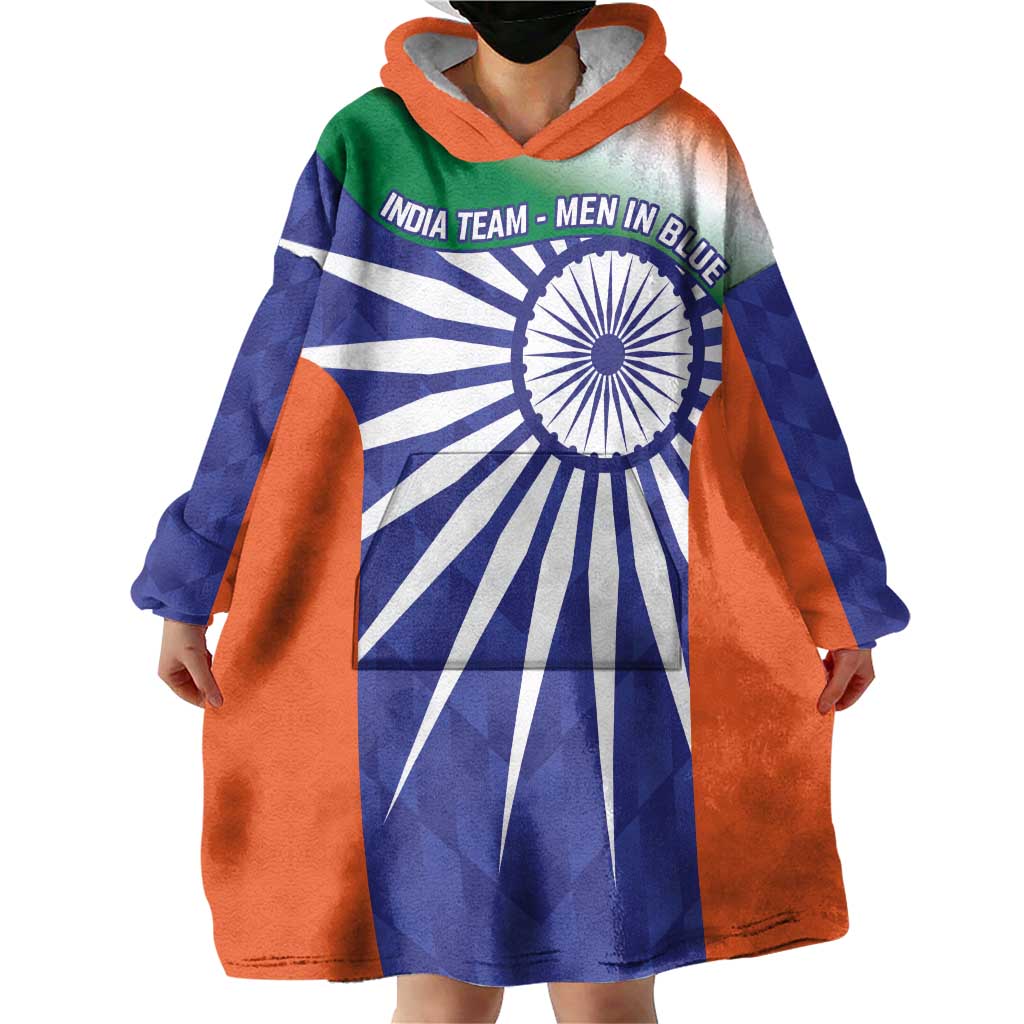 India Cricket Custom Wearable Blanket Hoodie Ashoka Chakra with Flag Style - Vibe Hoodie Shop