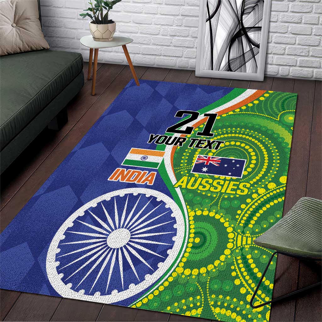 India Vs Australian Cricket Custom Area Rug Ashoka Chakra and Aboriginal Together - Vibe Hoodie Shop